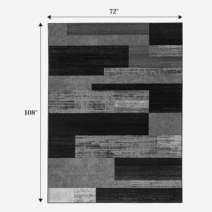 6x9 Washable Area Rugs for Living Room and Bedroom, Vintage Checkered Pattern Non-Slip Carpet, Stain Resistant Low Pile Soft Rug for Dining Room,Office,Nursery,Kids Room(6x9,Gray)