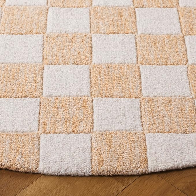 SAFAVIEH Ebony Collection Area Rug - 6' Round, Gold & Ivory, Handmade Wool, Checkered Pattern, Ideal for Living Room, Bedroom, Home Office, Dining Space (EBN175D-6R)