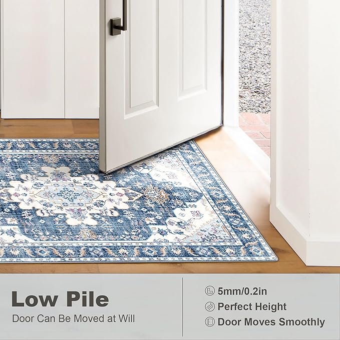 Area Rugs 5x7, Washable Rugs for Living Room, Non-Slip Rug, Boho Medallion Rug, Distressed Carpet, Low Pile Boho Rugs for Bedroom Dining Room
