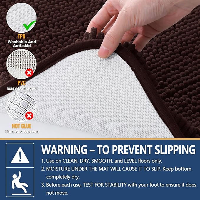 Arotive Bathroom Rugs 44x24, Extra Soft Absorbent Shaggy Chenille Bath Rugs, Machine Washable Rubber Backing Non-Slip Bath Mats for Bathroom Floor Tub and Shower, Home Decor Accessories, Brown