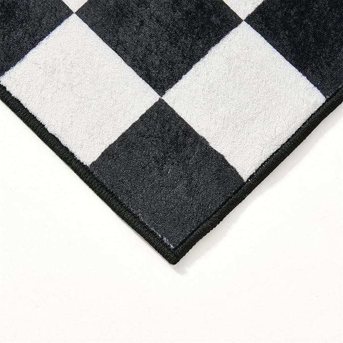 Vintage Checkerboard 5x7 Living Room Rugs Indoor Geometry Carpet Washable, Ultra Thin Boho Black and White Cute Retro Aesthetic Funky Area Rugs for Kitchen Bedroom Dorm Entryway