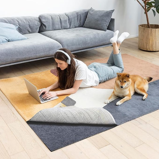 3x5 FT Non Slip Rug Pad Waterproof Cushioned Felt Rug Pad for Hardwood Floors 1/8” Thick Soft Carpet Pad with Natural Rubber Backing, Secure Grip & Floors Protection