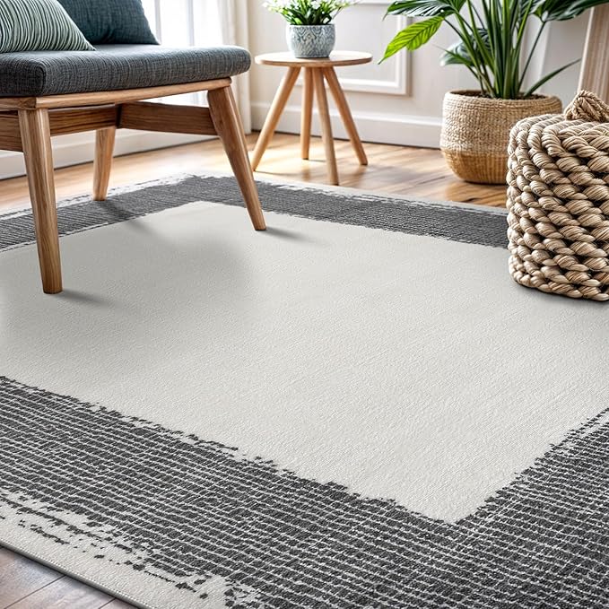 CAMILSON Modern Area Rug 8x10 Cream Rugs Solid Color Bordered Design for Living Room Bedroom Easy-Cleaning Non-Shedding Indoor Carpet Alfombras para Salas Modernas (8 x 10 Cream)