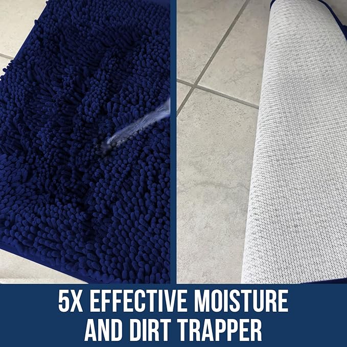 Muddy Mat® | Chenille Bathroom Rugs Quick Dry Microfiber Mats Non Slip Washable, Extra Thick, Soft and Highly Absorbent Bath Mats for Bathroom, Kitchen, and Shower Floor - Navy Blue 18"x28"