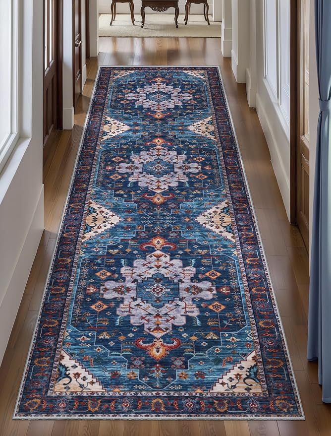 Ciicool Washable Runners Area Rug for Hallways, Ultra Soft 2'6 "x8' ft Boho Print Non-Slip Vintage Oriental Medallion Long Carpet for Kitchen Bedroom Laundry Bathroom