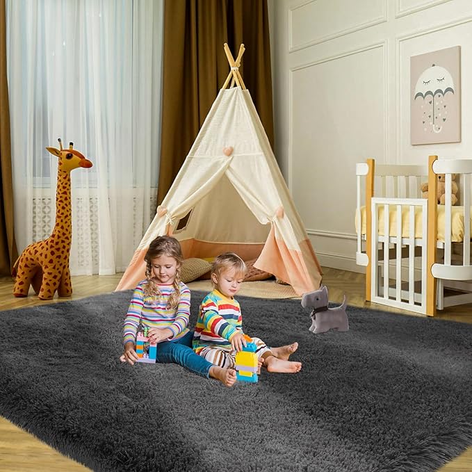 Area Rugs Grey for Bedroom: Shag Rugs for Bedroom- Grey Plush Fluffy Rugs Carpets for Living Room- Soft Fuzzy Rugs for Kids Room (Gray, 3x5 Feet)