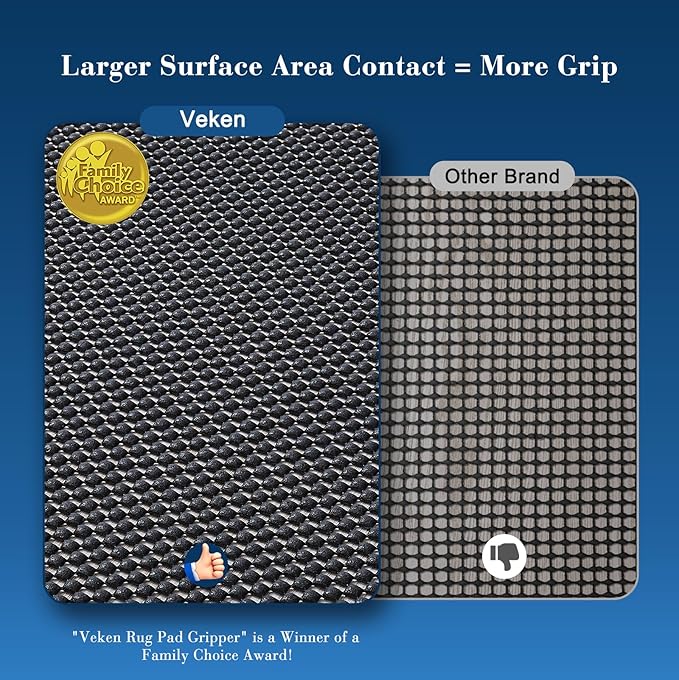 Veken 5x7 Ft Rug Pad Gripper for Hardwood Floors, Non Slip Black Rug Pads for Area Rugs, Thick Rug Grippers for Tile Floors, Under Carpet Anti Skid Mat, Keep Your Rugs Safe and in Place