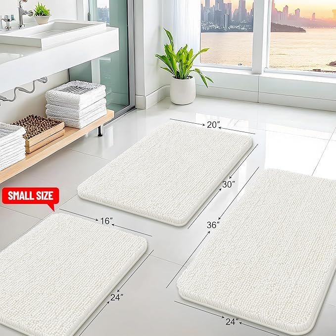 Arotive Bathroom Rugs 59x24, Extra Soft Absorbent Shaggy Chenille Bath Rugs, Machine Washable Rubber Backing Non-Slip Bath Mats for Bathroom Floor Tub and Shower, Home Decor Accessories, Ivory