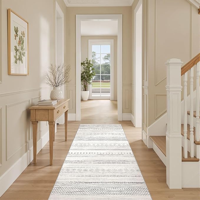 Area Rug Living Room Rugs - 3X8 Washable Boho Farmhouse Bohemian Neutral Large Moroccan Geometric Soft No Slip Indoor Thin Floor Carpet for Bedroom Under Dining Table Home Office - Grey