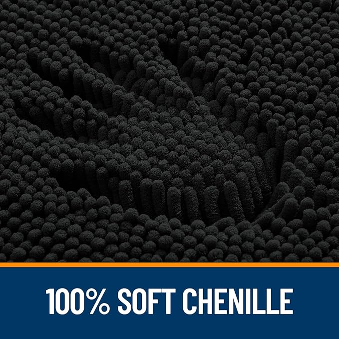 OLANLY Bathroom Rugs Sets 2 Piece, Soft Absorbent Chenille Bath Mats Area Rug Set, Non-Slip, Quick Dry, Machine Washable Bath Mats for Bathroom, Home Decor Accessories (59"x20"+30"x20", Black)
