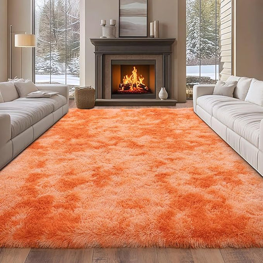 6x9 Large Area Rugs for Living Room, Tie-Dyed Orange Fluffy Shag Rug for Bedroom Kids Girls Room Home Decor Soft and Comfy Upgrade Non Slip