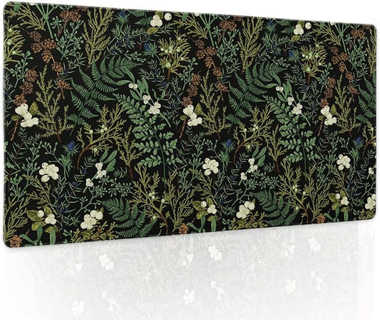 Black Aesthetic Vintage Botanical Gaming Mouse Pad Large XL Cute Forest Green Plant Nature Floral Extended Large Big Mousepad Non-Slip Stitched Edge Long Mat for Desk Computer,24x14 Inch,60x35 CM
