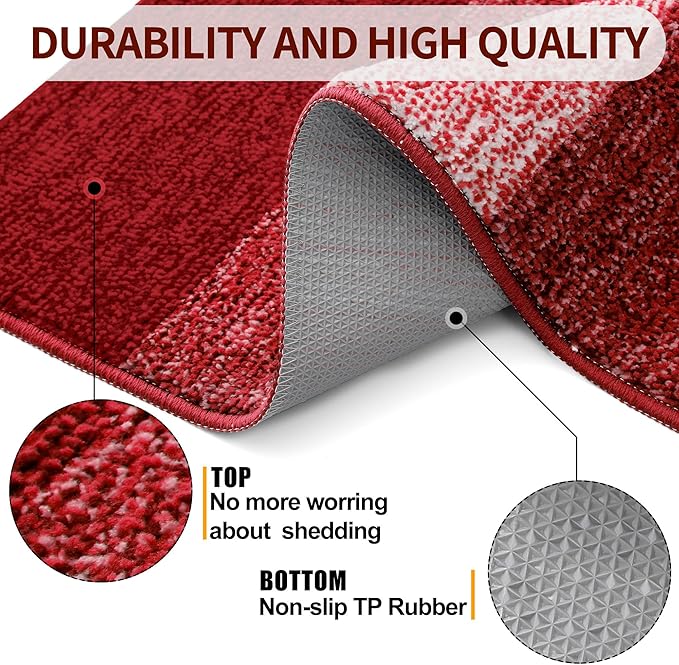 Kitinjoy Indoor Outdoor Door Mat, 59x20 Non-Slip Absorbent Dirt Trapper, Low-Profile Washable Inside Entrance Front Floor Mat, Sturdy Soft Entry Doormats for Entryway, Burgundy