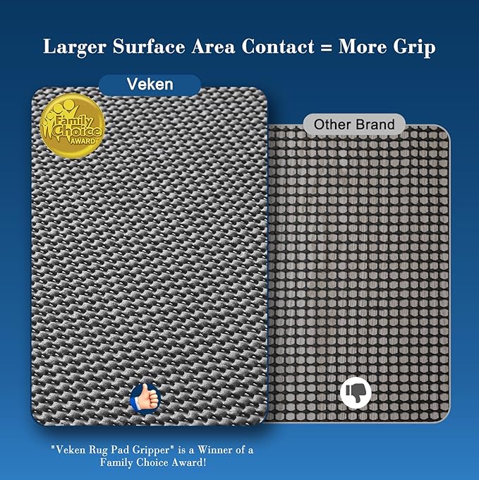 Veken 2x3 Ft Rug Pad Gripper for Hardwood Floors, Non Slip Dark Grey Rug Pads for Area Rugs, Thick Rug Grippers for Tile Floors, Under Carpet Anti Skid Mat, Keep Your Rugs Safe and in Place