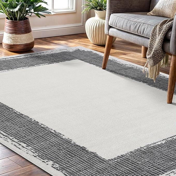 CAMILSON Modern Area Rug 8x10 Cream Rugs Solid Color Bordered Design for Living Room Bedroom Easy-Cleaning Non-Shedding Indoor Carpet Alfombras para Salas Modernas (8 x 10 Cream)