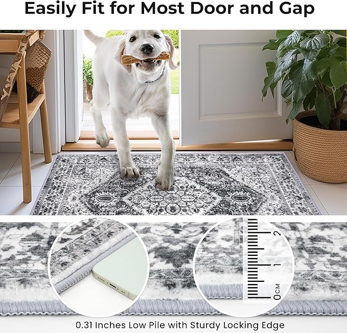 KOZYFLY Boho Area Rug 5x7 Ft Thin Rugs for Living Room Washable Bedroom Rug Non Slip Rugs for Living Room Printed Faux Wool Bedroom Rug Floor Carpet for Dining Room, Grey