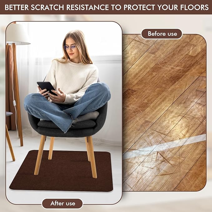 Recliner Pads for Hardwood Floors Non Skid, 35"x35" Furniture Floor Mats for Carpet, Anti Slide Office Chair Mat for Floor Protector, Chairs Recliner Rug Non Slip Recliner Grippers (1 Pack Coffee)