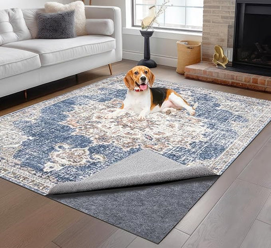 Non-Slip Rug Pads 5 x 7 ft, 100% Waterproof Extra Large Area Rugs Non Skid Rug Pad for All Floors and Finishes Durable Hardwood Floor Protective Felt Keeps Rugs in Place, Safe and Secure