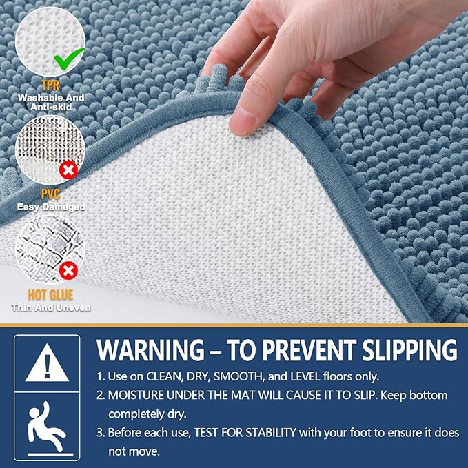 Arotive Bathroom Rugs 30x20, Extra Soft Absorbent Shaggy Chenille Bath Rugs, Machine Washable Rubber Backing Non-Slip Bath Mats for Bathroom Floor Tub and Shower, Home Decor Accessories, Grayish Blue