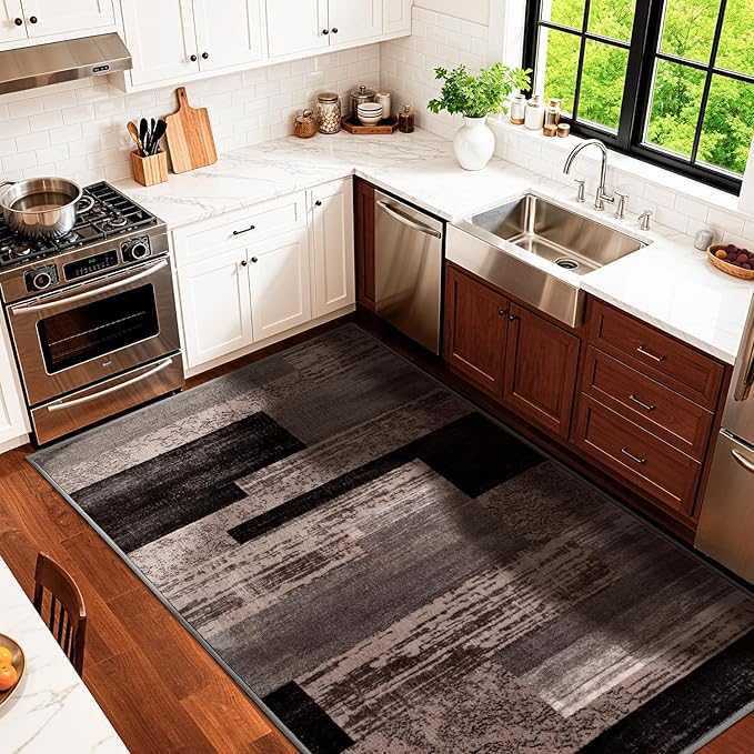 3x5 Washable Area Rugs for Living Room and Bedroom, Vintage Checkered Pattern Non-Slip Carpet, Stain Resistant Low Pile Soft Rug for Dining Room,Office,Nursery,Kids Room(3x5,Chocolate)