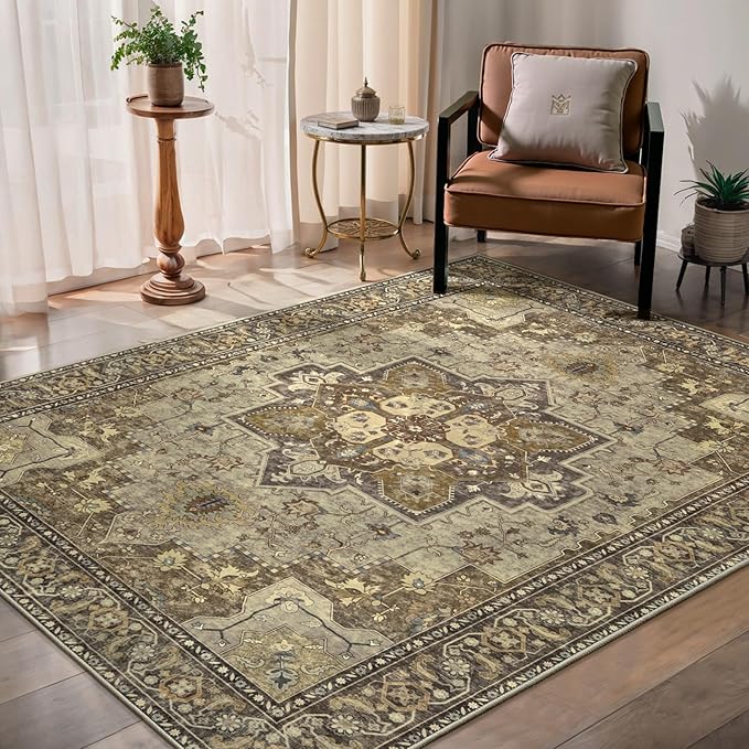 Ciicool Area Rug 5x7ft Washable Rugs for Living Room Non-Slip Indoor Rugs Large Low-Pile Mat Floor Carpet Vintage Rug for Bedroom Dinning Foyer Decor