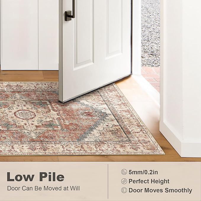 Area Rugs 5x7, Washable Rugs for Living Room, Non-Slip Rug, Boho Medallion Rug, Distressed Carpet, Low Pile Boho Rugs for Bedroom Dining Room