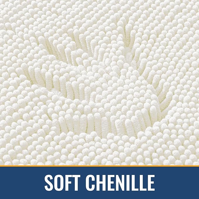 Arotive Bathroom Rugs 59x24, Extra Soft Absorbent Shaggy Chenille Bath Rugs, Machine Washable Rubber Backing Non-Slip Bath Mats for Bathroom Floor Tub and Shower, Home Decor Accessories, Ivory