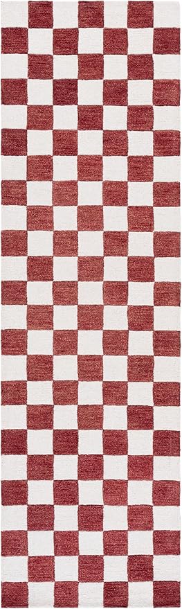SAFAVIEH Ebony Collection Runner Rug - 2'3" x 8', Red & Ivory, Handmade Wool, Checkered Pattern, Ideal for Living Room, Hallway, Foyer, Bedroom (EBN175Q-28)
