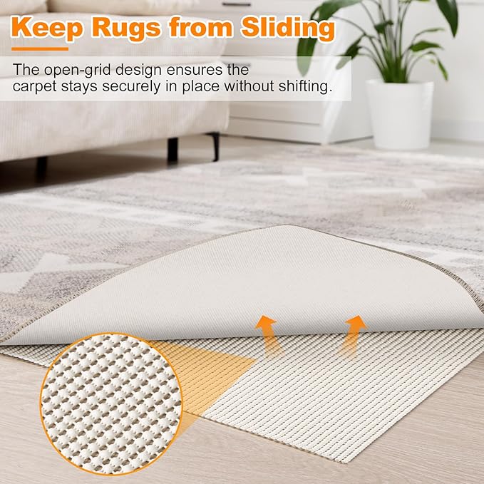 Songrey Non-Slip Rug Pad Gripper 2x3 FT, Extra Thick Carpet Pads for Hard Surfaces, Prevents Sliding and Secures Rugs, Provides Floor Protection with Comfort Cushioning