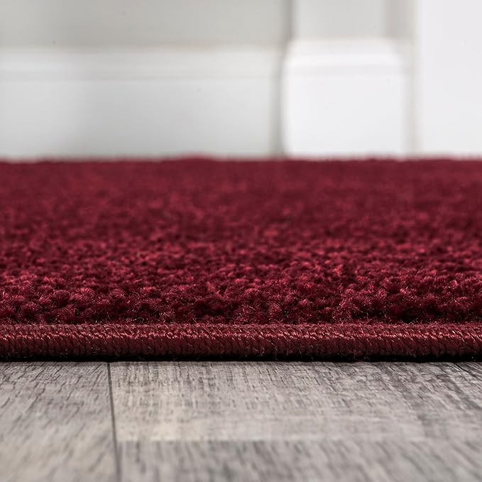Eyely UES100Q-212 Supersoft Haze Solid Low-Pile Indoor Runner Rug, Coastal, Bohemian, Minimalist, Classic, Casual for Bedroom,Kitchen,Living Room,Non Shedding,Easy-Washing, Red, 2 X 12