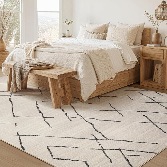 Area Rug Living Room Rugs - 10X14 Washable Boho Farmhouse Bohemian Neutral Large Moroccan Geometric Soft No Slip Indoor Thin Floor Carpet for Bedroom Under Dining Table Home Office - Beige