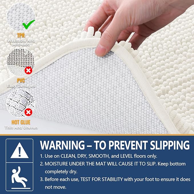 Arotive Bathroom Rugs 30x20, Extra Soft Absorbent Shaggy Chenille Bath Rugs, Machine Washable Rubber Backing Non-Slip Bath Mats for Bathroom Floor Tub and Shower, Home Decor Accessories, Ivory