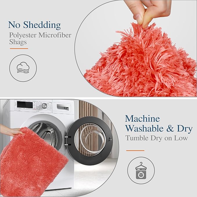 Walensee Bathroom Contour Rug (20x24, Living Coral) Non Slip Bath Mats Water Absorbent Soft Microfiber Shaggy Bathroom Mat Machine Washable Bath Rug U Shape Toilet Rug