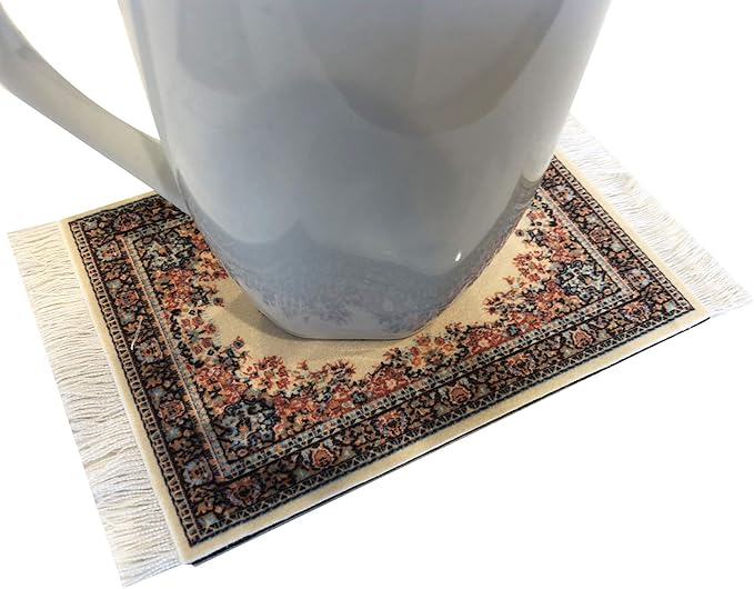 3-Piece Carpet-Style Desk Set – Beige Brown Mouse Pad, Mini Rug Coaster & Bookmark, Colorful Elegant Office Accessories, Novelty Gift