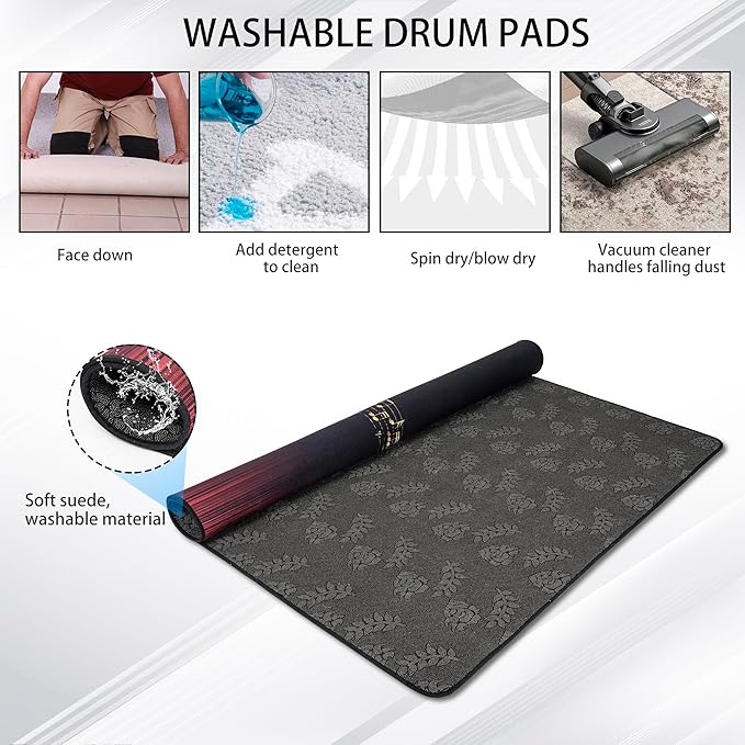 5.3Ft x 6.6Ft Drum Mat Drum Carpet Tightly Woven Fabric with Non-Slip Grip Bottom Drum Rug for Bedroom, Studio, Apartment, Soundproof, Roll of 35 Square Feet (Yellow Musical Note)
