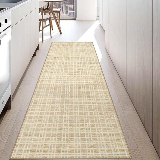 Washable Runner Rug 2x6 Runners for Hallway Entryway Rug Modern Non Slip Kitchen Rugs Bathroom Rugs Soft Faux Wool Stain Resistant Carpet for Bedroom Laundry 2'x6' Yellow