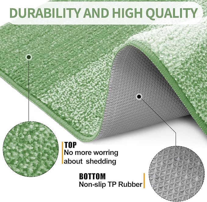 Kitinjoy Indoor Outdoor Door Mat, 32x20 Non-Slip Absorbent Dirt Trapper, Low-Profile Washable Inside Entrance Front Floor Mat, Sturdy Soft Entry Doormats for Entryway, Sage Green