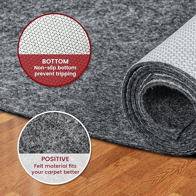 Waterproof Rug Pad, 5x8 ft Area Rug Non-Slip Carpet Pad, Non-Slip Rug Pads for All Floors and Finishes, Felt Pad for Hardwood Floors, Keeps Carpets in Place Soft and Safe