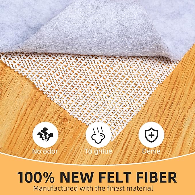 Non Slip Rug Pad, Natural Rubber Backing Rug Pads 1/4” Thick, Felt Rug Gripper Pad, Non Slip Under Carpet Mat, Under Rug Cushion for Hardwood Floors, Carpet Runners (2x6FT)