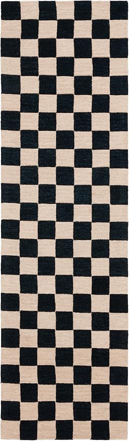 Martha Stewart x SAFAVIEH Area Rug Collection - 2'3" x 8' Runner, Black & Beige, Handmade Wool, Checkered Pattern, Ideal for Living Room, Bedroom, Foyer, Hallway (MSR4760Z)