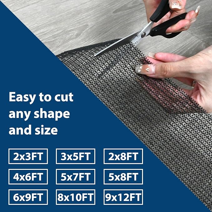 Non Slip Rug Pads for Hardwood Floors, 5x7 Rug Pad Gripper for Area Rugs, Under Carpet Anti Skid Mat, Black, Keep Your Rugs Safe and in Place