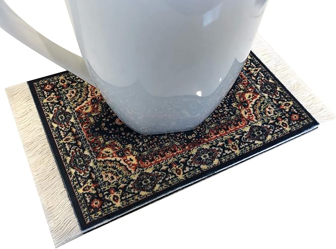 3-Piece Carpet-Style Desk Set – Navy Blue Mouse Pad, Mini Rug Coaster & Bookmark, Colorful Elegant Office Accessories, Novelty Gift