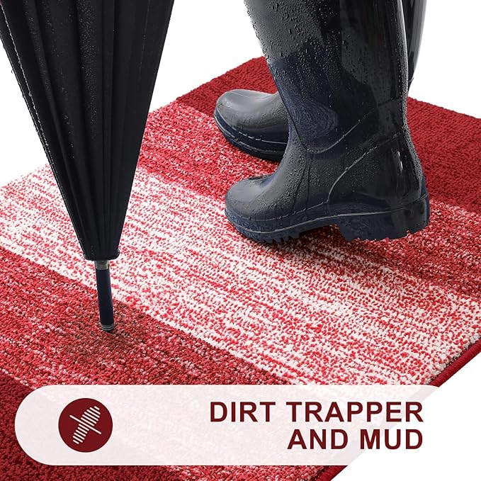 Kitinjoy Indoor Outdoor Door Mat, 59x20 Non-Slip Absorbent Dirt Trapper, Low-Profile Washable Inside Entrance Front Floor Mat, Sturdy Soft Entry Doormats for Entryway, Burgundy