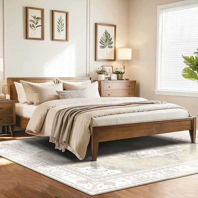 Area Rugs 5x7, Washable Rugs for Living Room, Non-Slip Rug, Boho Medallion Rug, Distressed Carpet, Low Pile Boho Rugs for Bedroom Dining Room