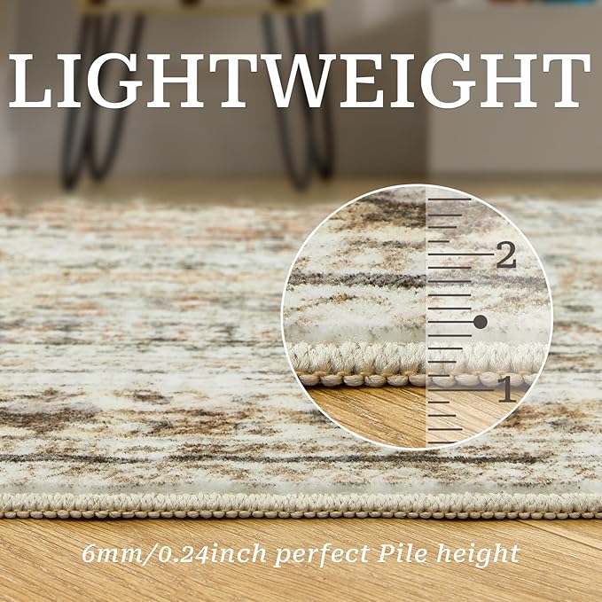 2x5 Rug Runner Washable for Entryway, Soft Bathroom Rugs with Non-Slop Backing, Abstract Low Pile Hallway Runner, Vintage Small Kitchen Carpet for Stair, Laundry Room(2'x5', Brown/Pink)