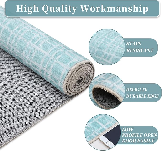 Washable Area Rug 6x9 Rug for Living Room Modern Green Bedroom Rug Farmhouse Large Area Rug Non Slip Throw Rugs Soft Faux Wool Low Pile Stain Resistant Carpet for Classroom 6'x9' Mint Green