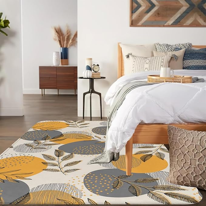 SPUNKER Bohemain Leaves Area Rug 5x7 Rugs for Living Room Stripes and Dots Living Room Washable Rugs Vintage Rug for Bedroom Dinning Room