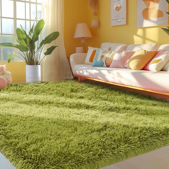 Green Rugs for Bedroom 4x6: Fluffy Area Rugs 4x6 for Living Room- 4x6 Shag Rugs for Kids Room- Green Furry Plush Soft Carpets for Bedroom, Boys,Teen Room (Light Green, 4x6)