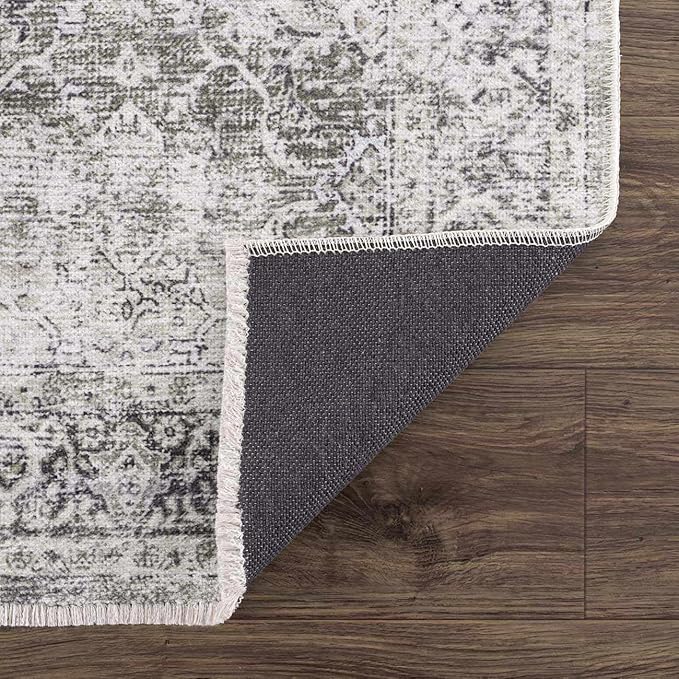 Hauteloom Wentworth Bohemian Vintage Medallion Area Rug - Farmhouse Oriental Carpet for Living Room, Bedroom - Machine Washable - Gray - 7'10" x 10'3"