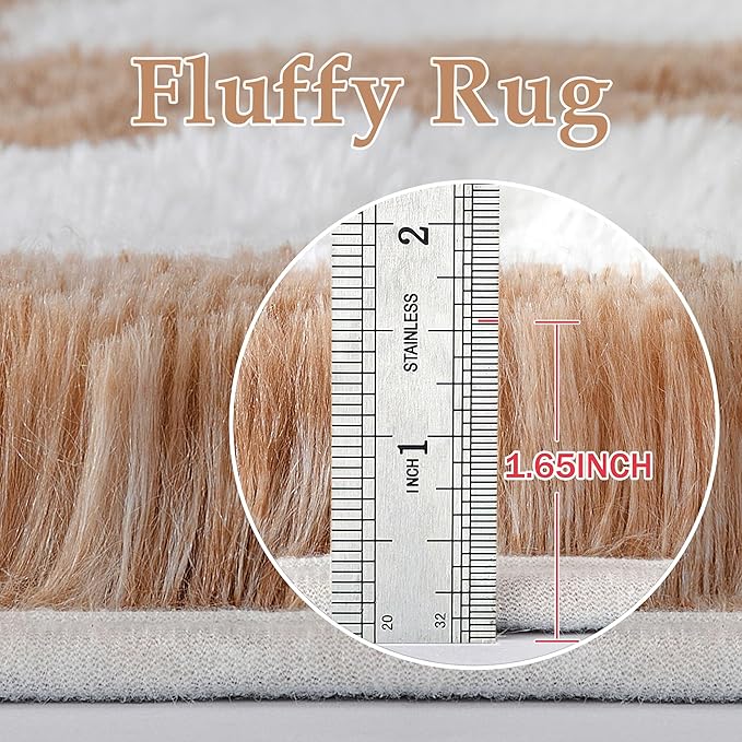 8x10 Checkered Rug for Living Room Brown and White Soft Fluffy Shag Area Rug Bedroom Vintage Plush High Pile Non Slip Fuzzy Carpet for Aesthetic Home Decor